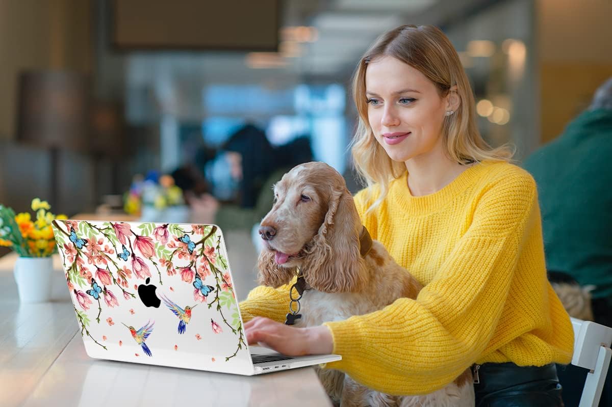 MEEgoodo Case for M4/M3/M2 MacBook Air 13.6 inch Case 2025 2024 2022, Fit Model A3240/A3113/A2681, Laptop Hard Shell with Keyboard Cover Compatible with MacBook Air 13 inch, Birds & Flowers