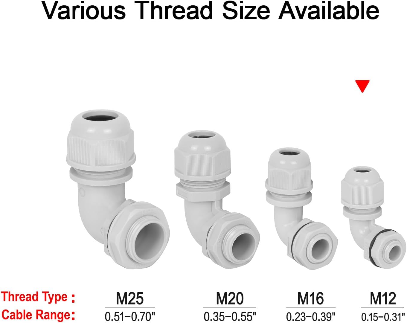 LeMotech M12 Cable Gland, 90 Degree Adjustable 4-8mm Strain Relief, Cord Connectors Nylon Joints with Gaskets, 2 Pcs, Grey