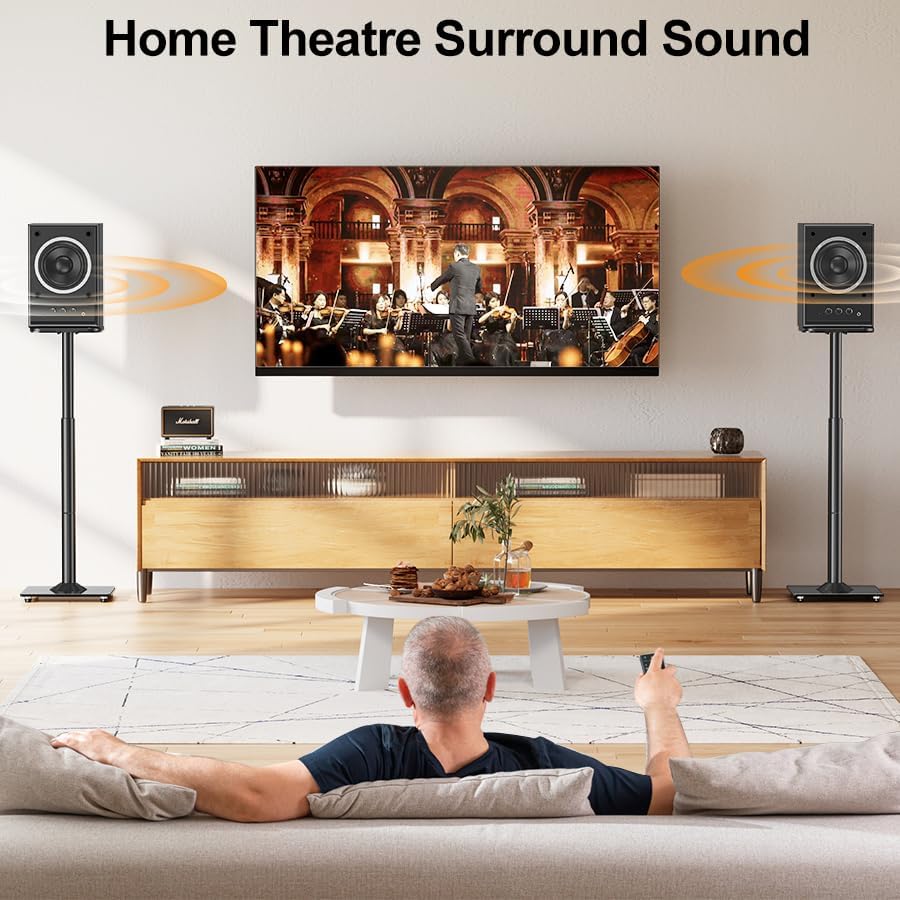 ELIVED Universal Speaker Stands Height Adjustable 28"-37.4", Bookshelf Speaker Stand Pair for Satellite Studio Large Speakers Up to 22 lbs, Surround Sound Speaker Stand with Cable Management, Black