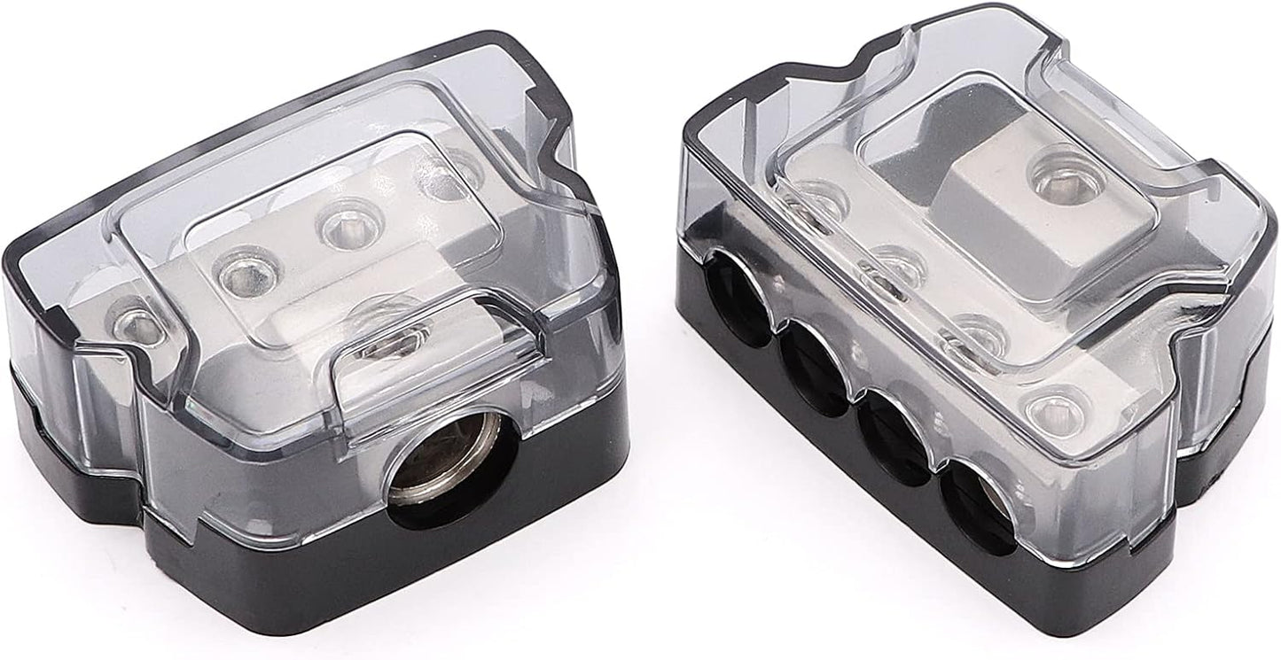 4 Way Power Distribution Block 1x 0/2/4 Gauge in 4X 4/8/10 Gauge Out Nickel Plated Car Audio Splitter Amp Distribution Connecting Block,2Pcs