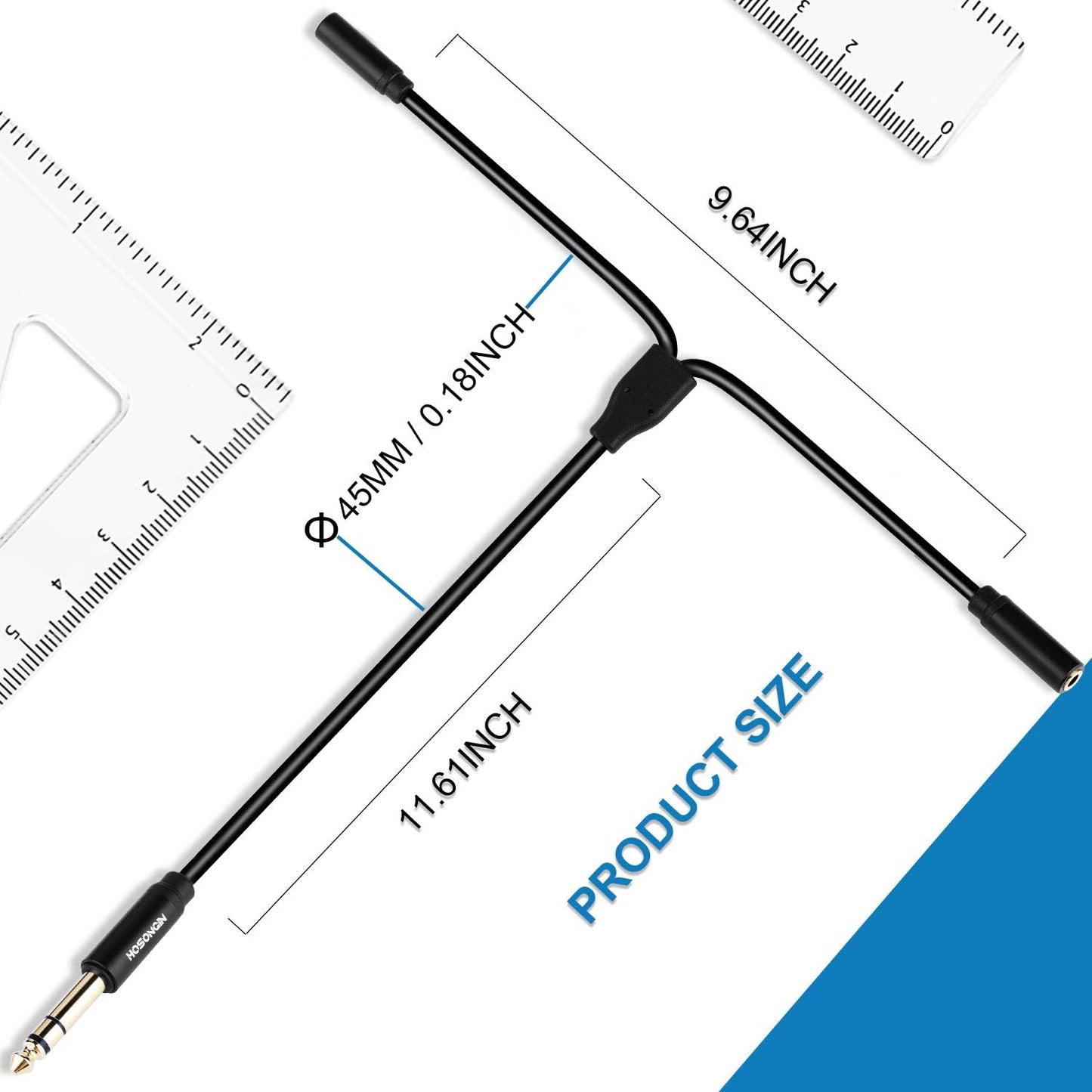 HOSONGIN 1/4 inch TRS to Dual 3.5mm Female Y Cable, 1.5ft, Black Copper Wire & Gold Plated Connectors, Compatible with Headphones