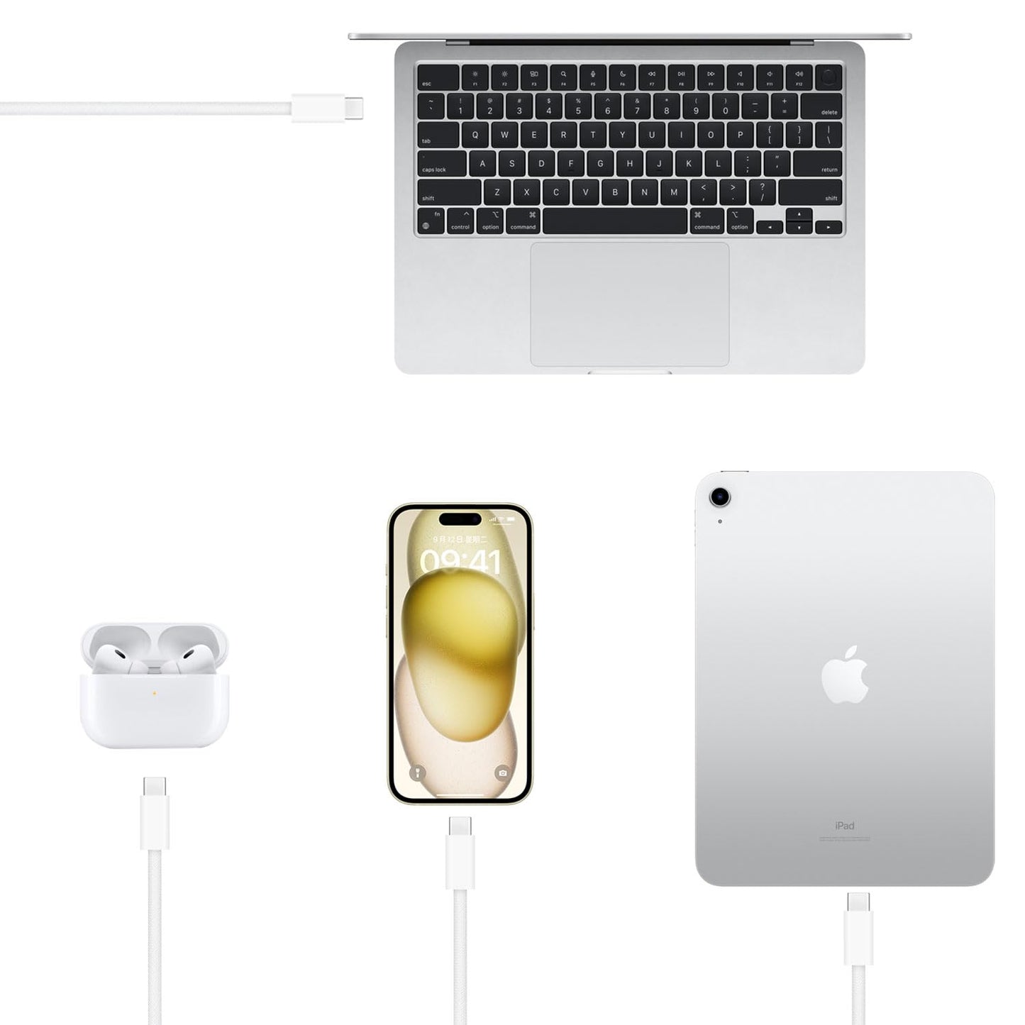 5FT USB C to USB C Woven Cable for iPhone 15/16/17, 16 Pro Max, 16 Plus, 16E, 17Air Car Carplay Charger Cord, AirPods 4, AirPods Pro (2nd/3rd Gen) Fast Charging Cable, iPad Pro/ iPad Air Charger Cable