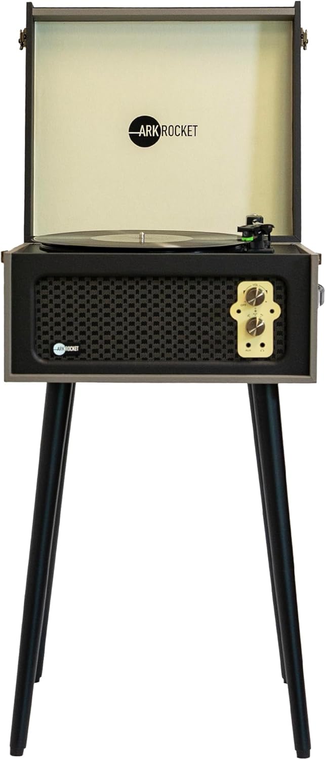 Arkrocket 3-Speed Bluetooth Record Player Retro Turntable with Built-in Speakers and Removable Legs (Gray)