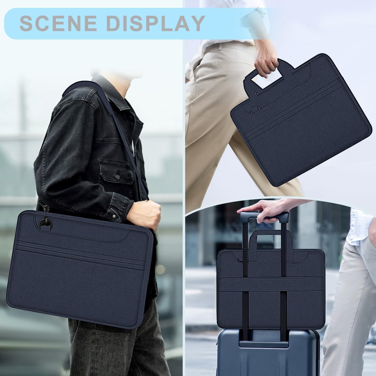 Universal Laptop Shoulder Bag 13-17.3 Inch Shockproof Briefcase with Multi-Pockets & Adjustable Strap for MacBook Pro/Air