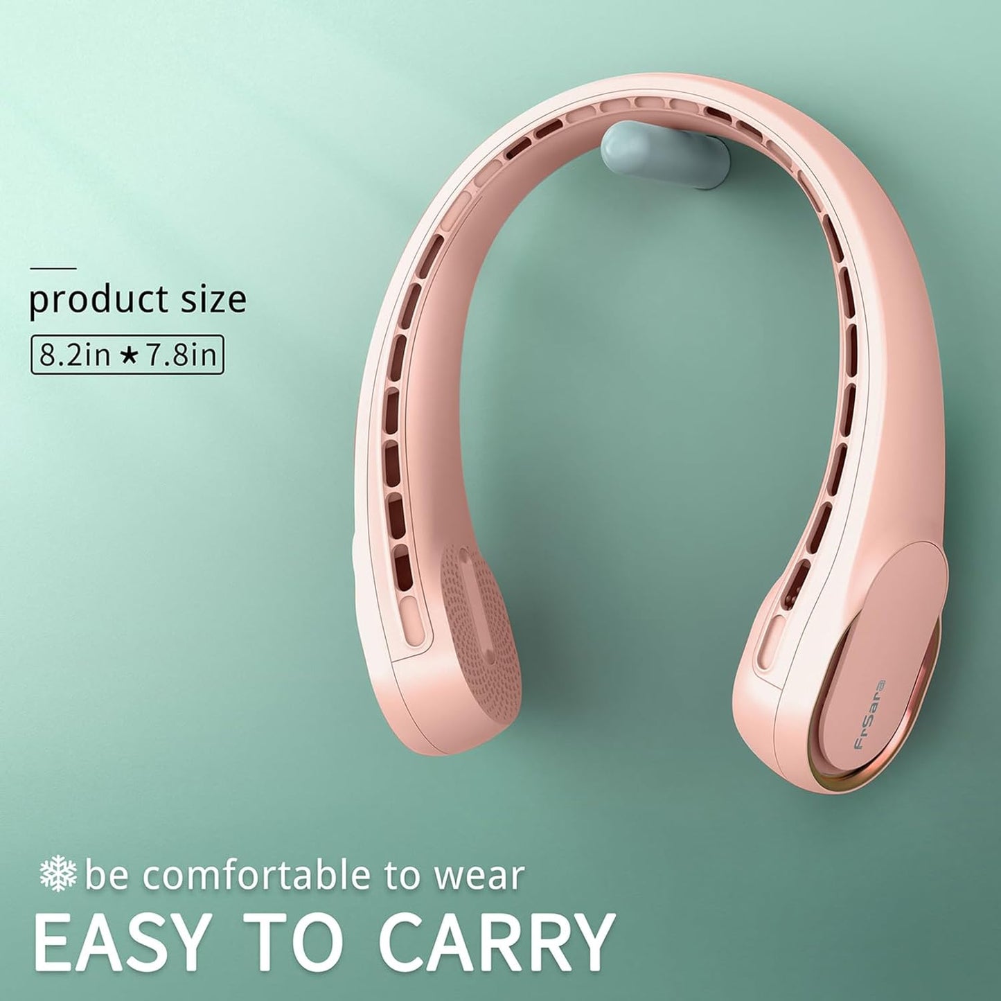 FrSara Neck Fan, Portable Personal Fan Strong Wind, 5200mAh, Air Volume,360° Cooling, No Hair Twisting, Air Volume On 2 Sides, Non-Slip, Quick Charge, Long Use Time, Gift for Women, Men, Birthday