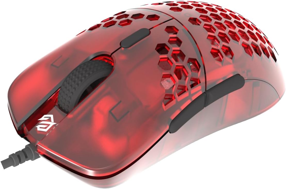 G-Wolves Hati HTM 56g Honeycomb Mouse, PixArt 3389 16000DPI, 6 Programmable Buttons, Low Latency, for Esports (Ruby)