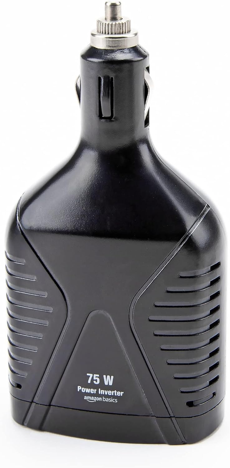 Amazon Basics 75W Car Power Inverter 12V to 110V for Vehicles, Black, 5.07 x 2.65 x 1.6 inches