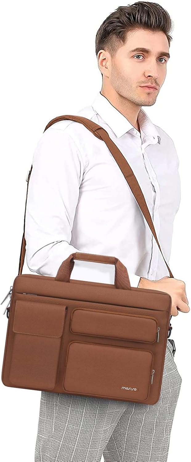 MOSISO Laptop Shoulder Bag, Computer Bag with 2 Raised&1 Flapover&1 Horizontal Pocket&Handle&Belt