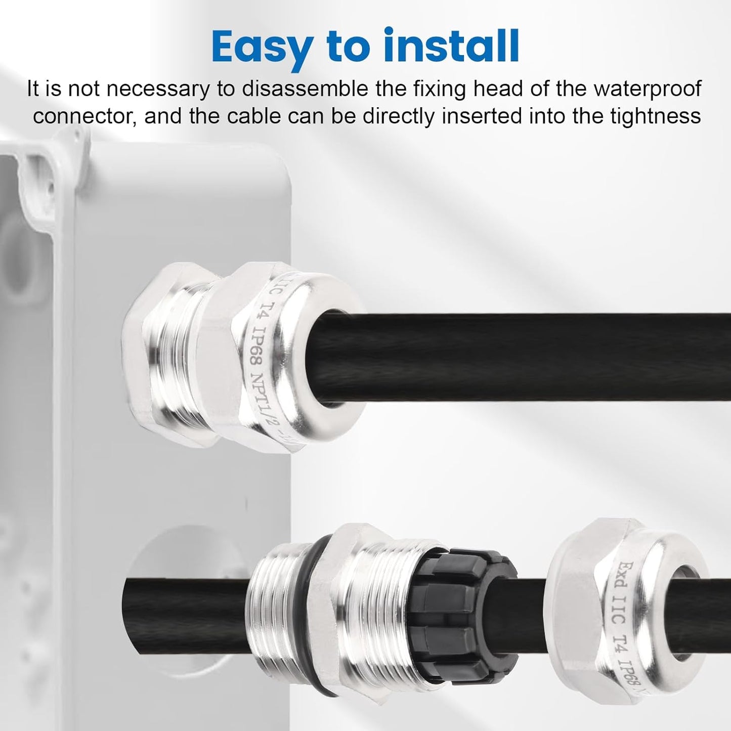 2 Pcs 1/2" NPT Stainless Steel Waterproof Cable Gland, IP68 Waterproof Adjustable Cable Glands, Strain Relief Cord Grip Connectors with Gaskets and Locknut for 6-12mm Cable Diameter