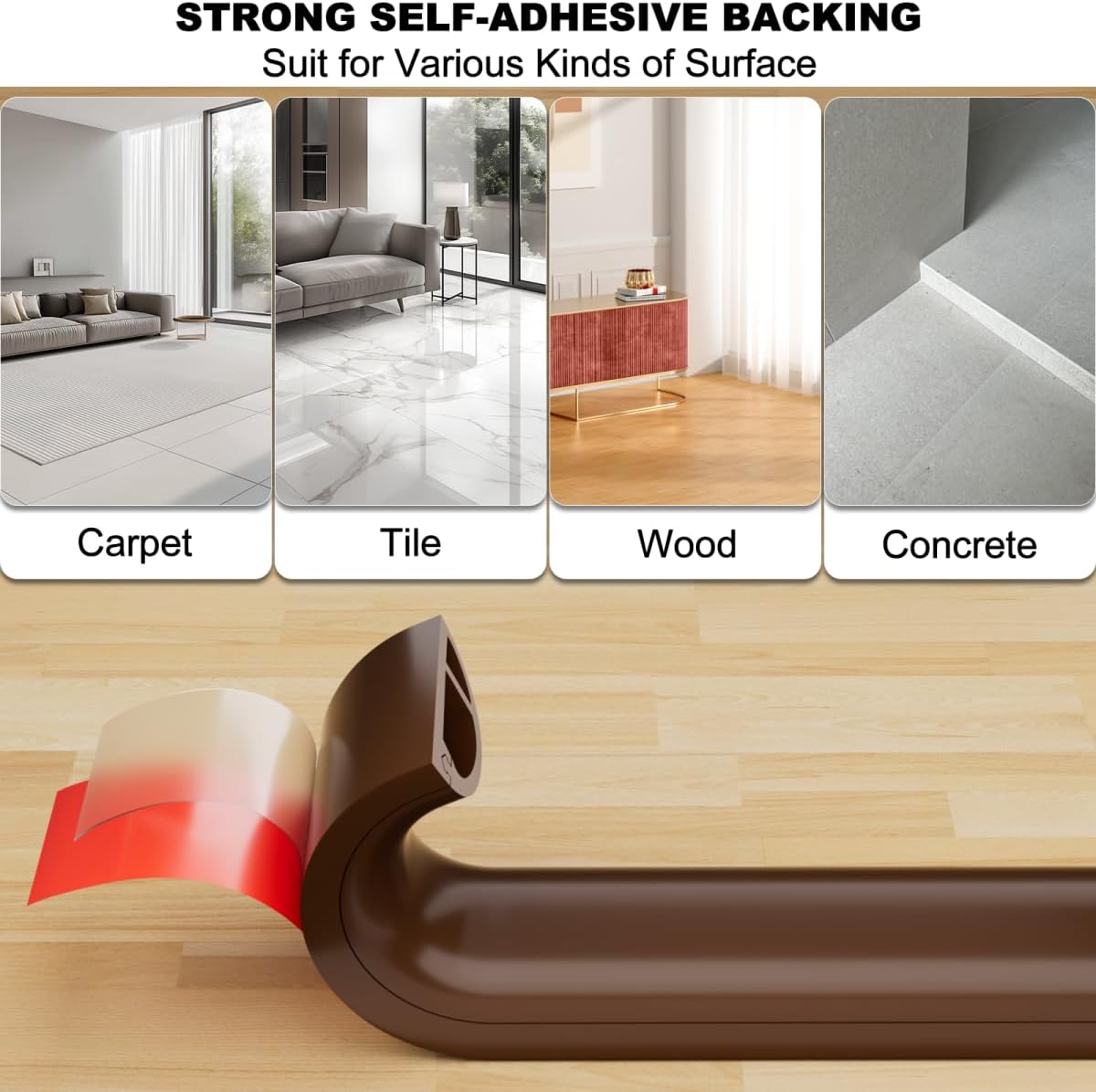 10FT Side-Open Extension Cord Covers for Wires on Floor,Silicone Power Cable Protector Cord Hider Management Strip,Hide Electric Wire on Carpet,Chord Runner Protective Safety Wiremold,Brown