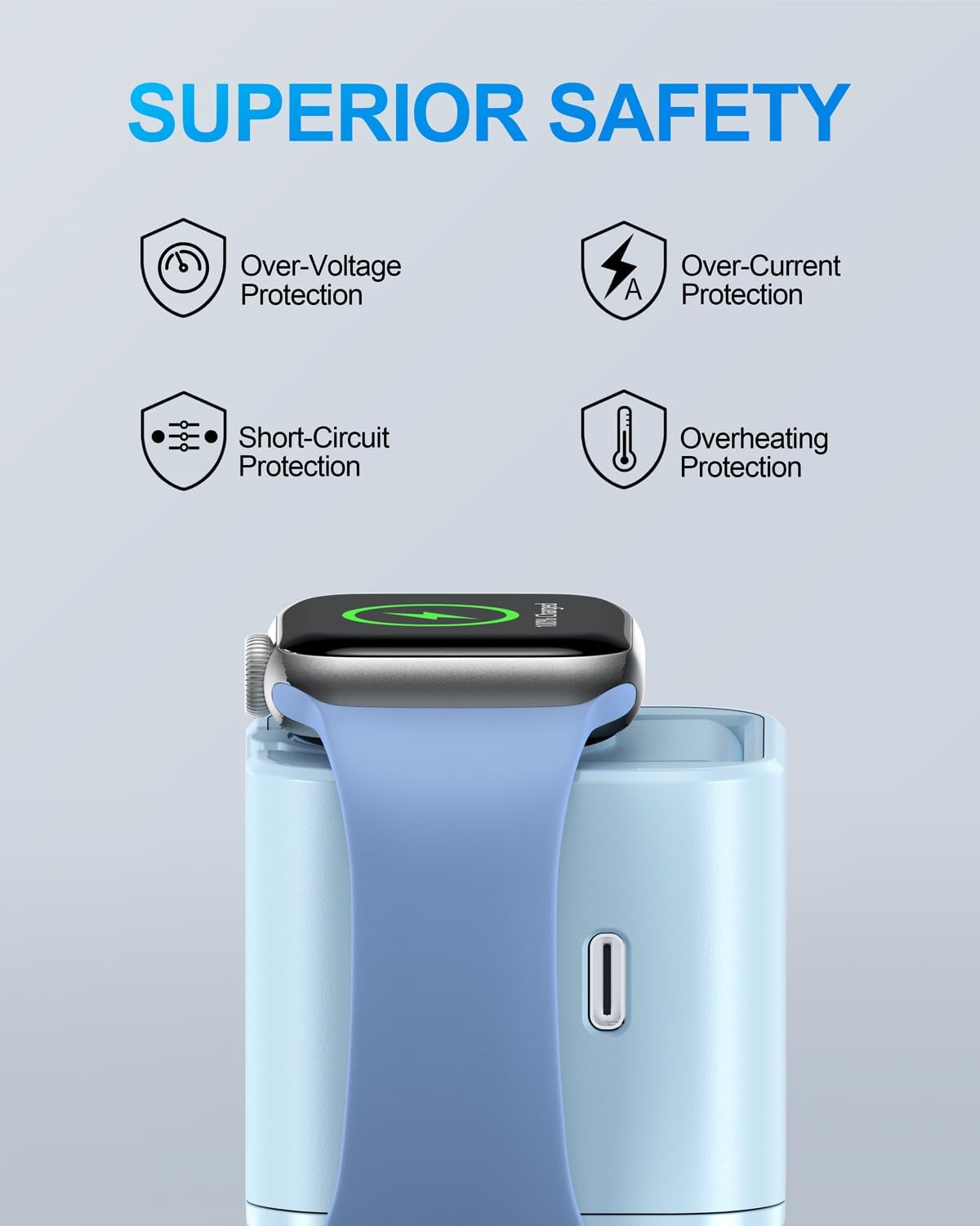 36W for Apple Charging Block with Built-in Watch Charger, Foldable PD Fast Charger Block for iPhone, Dual Ports Wall Charger Compatible with Apple Watch iPhone AirPods(Blue)