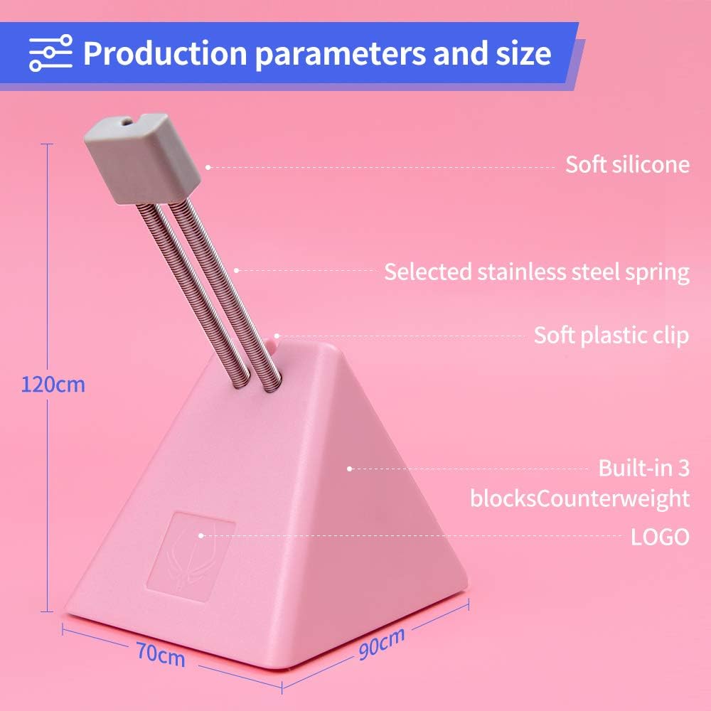 Hotline Games Mouse Bungee Mouse Cord Clip Cord Management System Fixer Holder for Esports FPS Game (3.0 Pink)