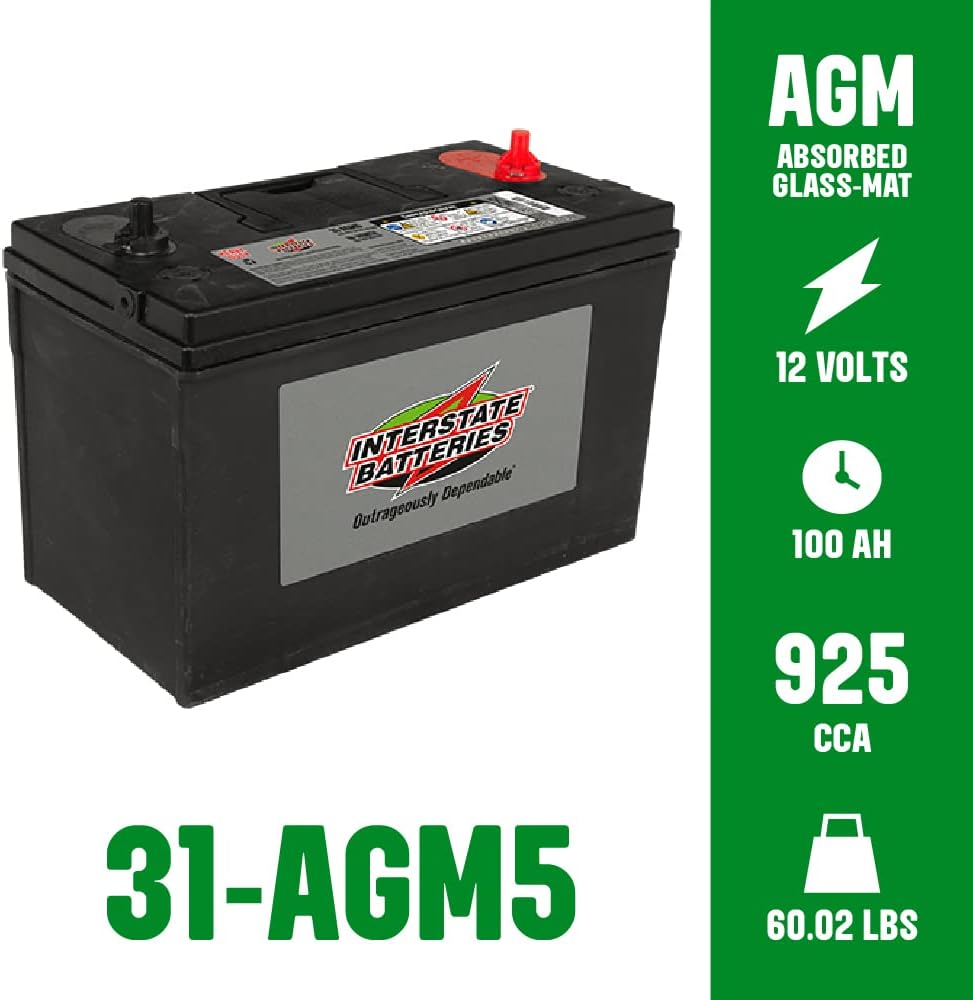 Interstate Batteries Marine Deep Cycle Battery 12V 100Ah 925CCA (31-AGM5) Pure Matrix Power Commercial Battery Pure Lead AGM Replacement (Group 31) Auxiliary Units APU, Starting Engines, Heavy Duty