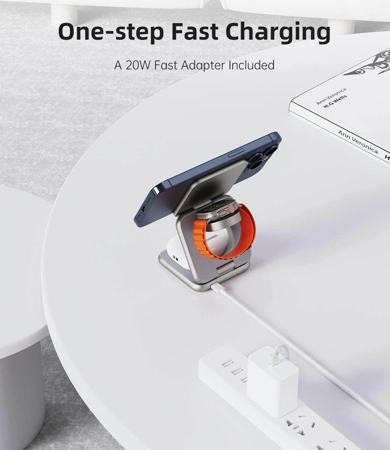 Foldable 3 in 1 Charging Station for Apple, X40 Aluminum Alloy Magnetic Wireless Charger, Portable Travel Charger for iPhone 16 15 14 13 12 Series, AirPods 3/2/Pro, iWatch-Titanium