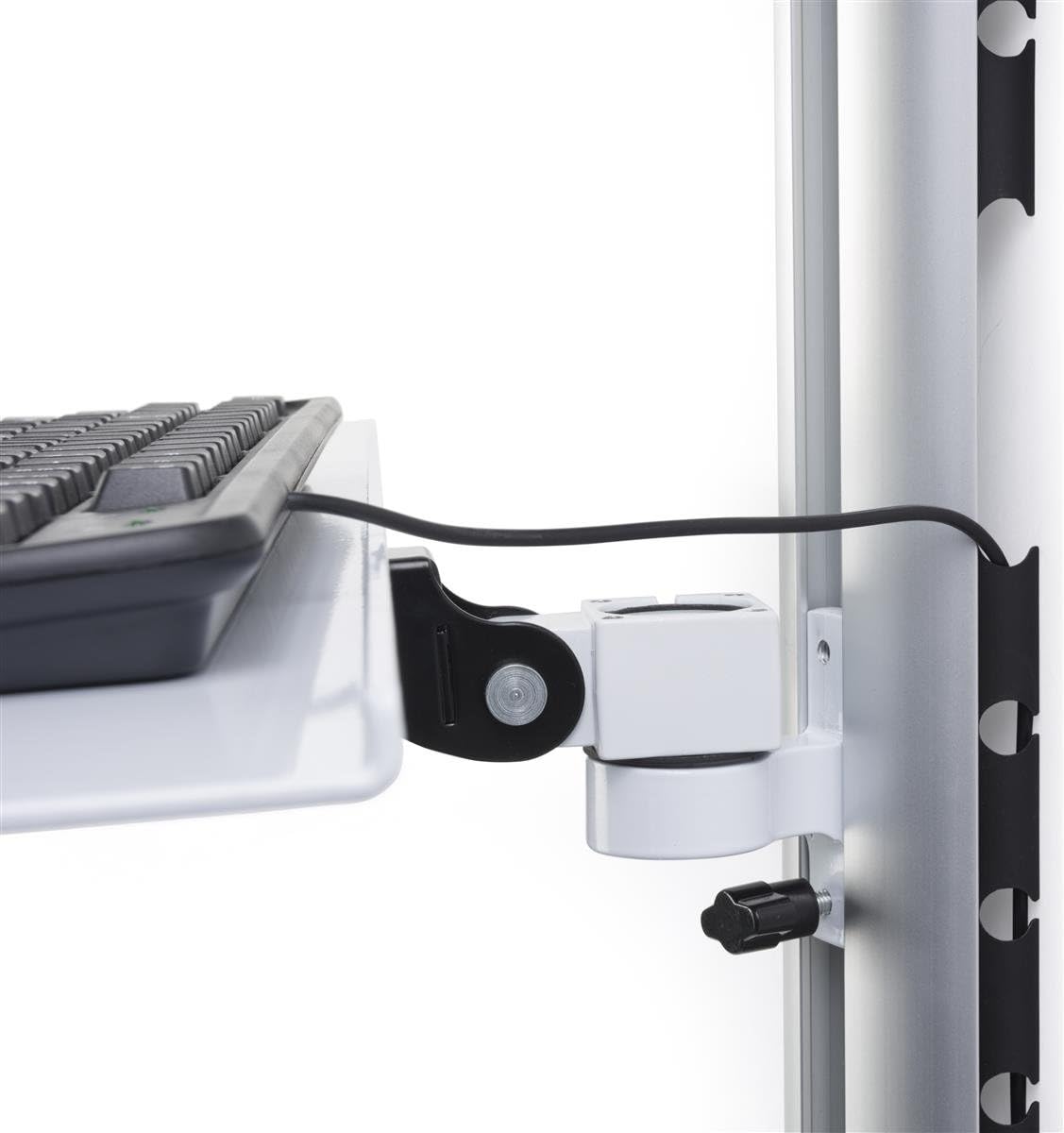 Displays2go Adjustable Monitor Display for Wall Mounting, Adjustable Height, Aluminum Build – Silver, White (VMSSWWM27)