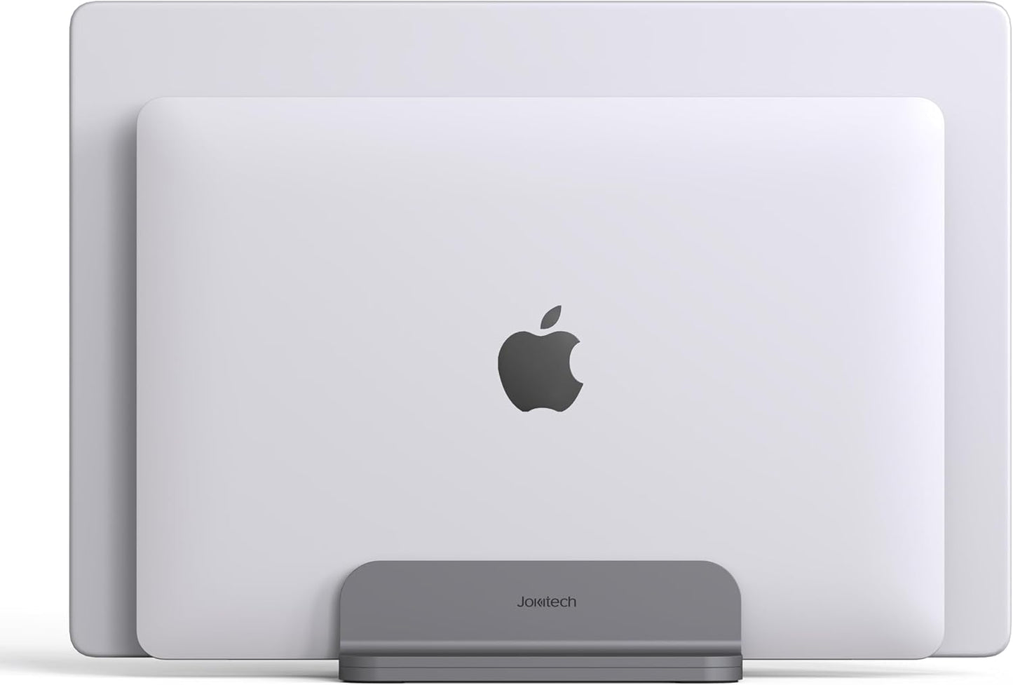 Dual Aluminum Vertical Laptop Stand Organizer, Sturdy Notebook Computer Holder Stand Compatible with New Liquid Retina XDR Apple MacBook Air/Pro, Mac mini, Apple TV and iPad Pro - Spacegray