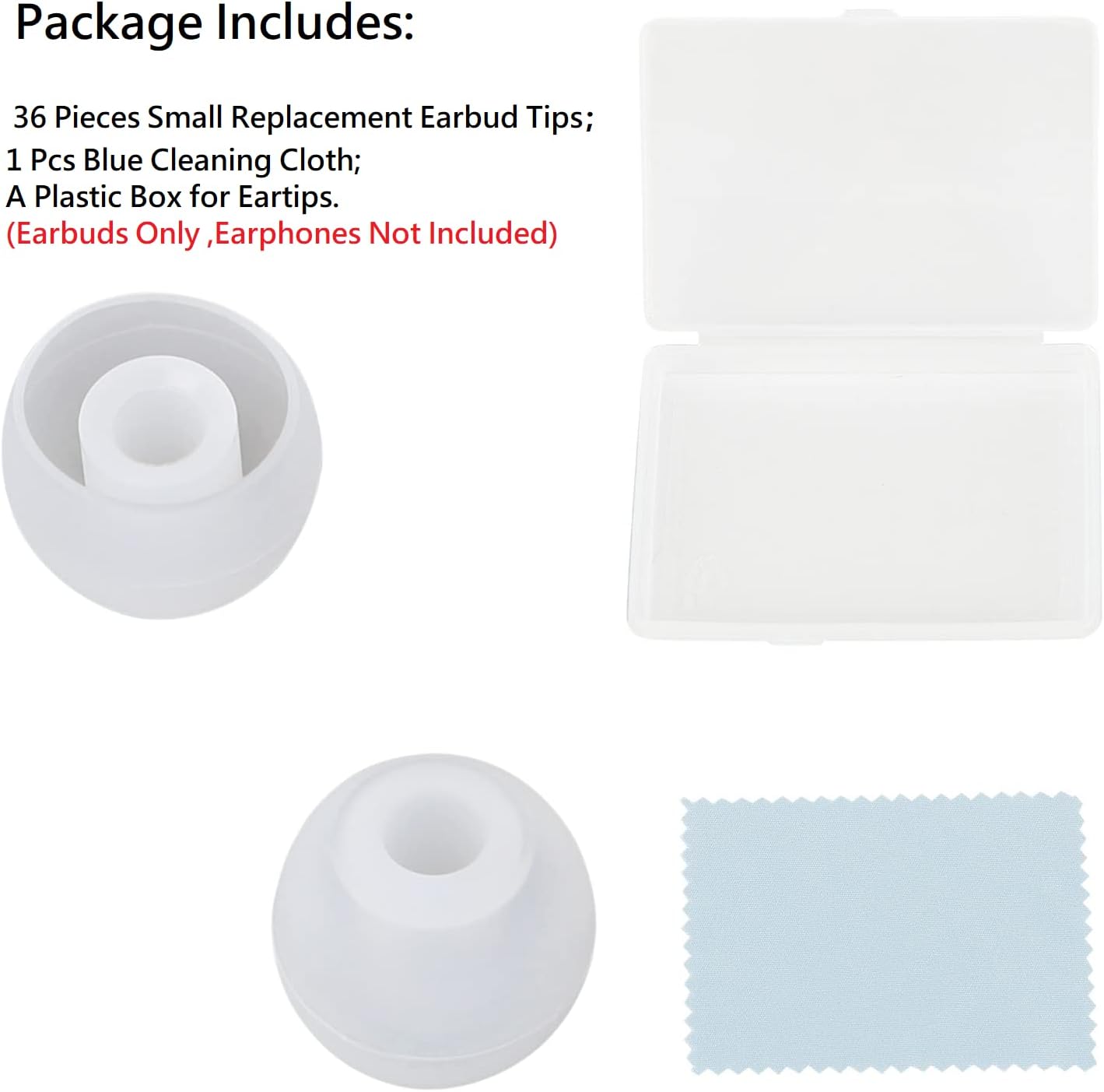 36 Pieces Small Earbud Tips Soft and Comfortable Ear Bud Replacement Pieces Silicone Fit Most in-Ear Headphones,Inner Hole 3.8mm -5.5mm,Small Clear White Replacement Eartips