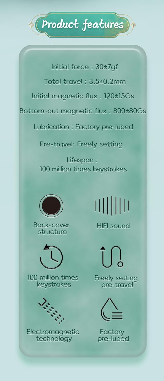 GATERON Magnetic Jade Keyboard Switches, Linear Factory Pre-lubed Freely Setting Pre-Travel Key Switches for Mechanical Keyboard(70PCS)