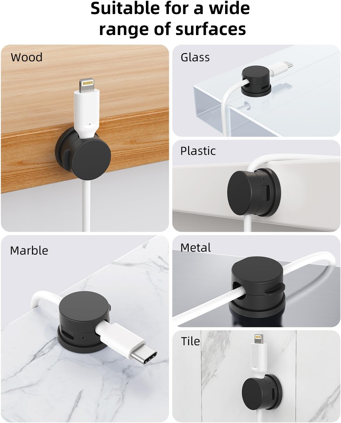 Cord Organizer, Rotatable Cable Organizer 8 Pack, No-Residue Adhesive Spring Cable Clips, Cord Holder for Nightstand, Kitchen, Office Accessories and Car (Black)