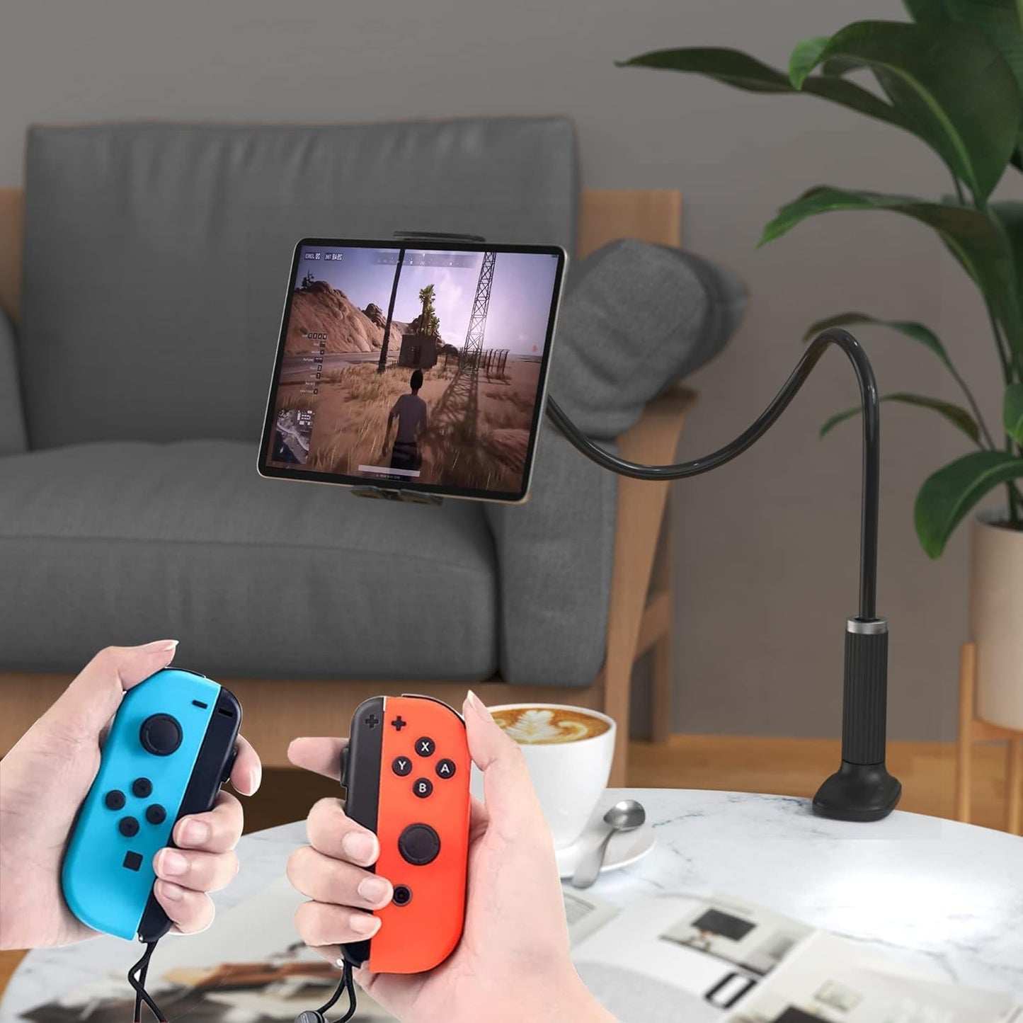 Gooseneck Tablet Holder - Flexible Tablet Stand, Tablet Holder,Cell Phone Holder,Cell Stand, Flexible Adjustable Arm in Bed for/Mobile Phone/Switch/etc, 98 cm Total Length (Black)