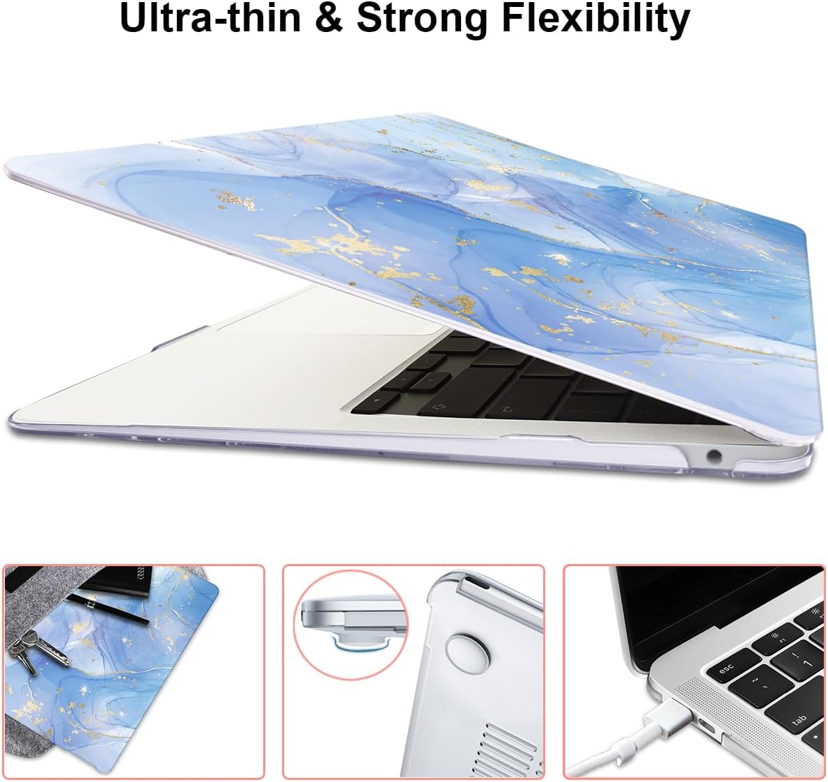 Compatible with MacBook Pro 13 inch Case 2022 2021-2020 Release A2338 M2/M1 A2251 A2289 A2159 A1989 A1706 with Touch ID, Plastic Hard Shell & Keyboard Cover & Screen Film - Blue Marble