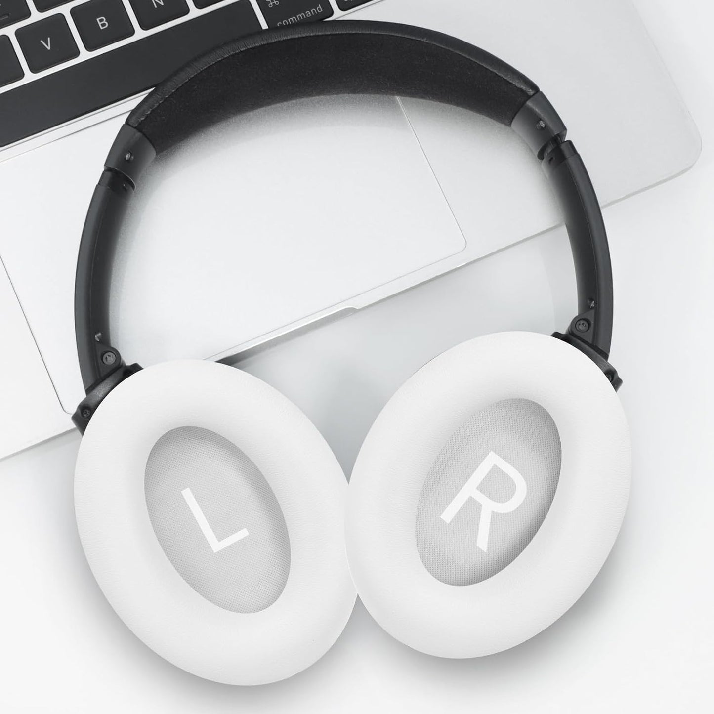 Headphones Replacement Ear Pads, Protein Leather earpad Cushions for Bose QuietComfort 45(QC45) Headphones, Softer Memory Foam - White