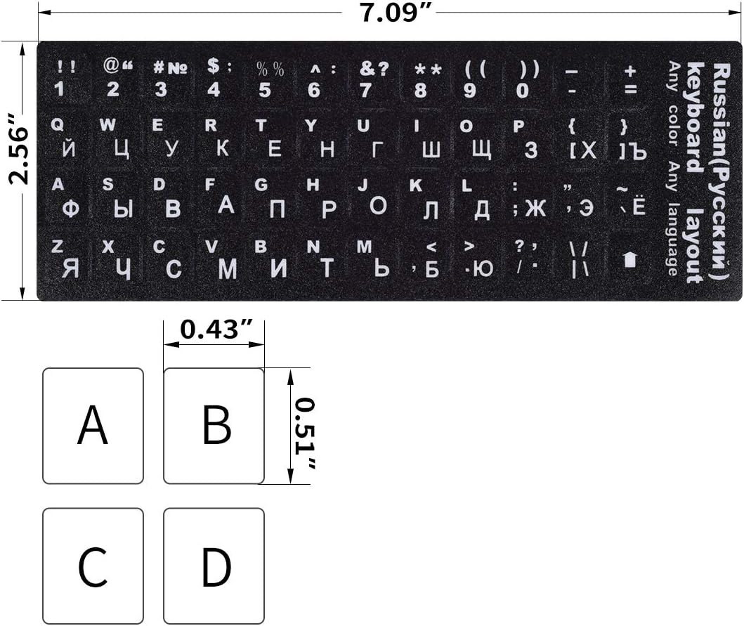 2PCS Russian Keyboard Stickers, Russian-Englsih Keyboard Letters Replacement Stickers White Font Black Background for PC Computer Laptop Notebook Desktop, Cyrillic Keyboard Alphabet Stickers