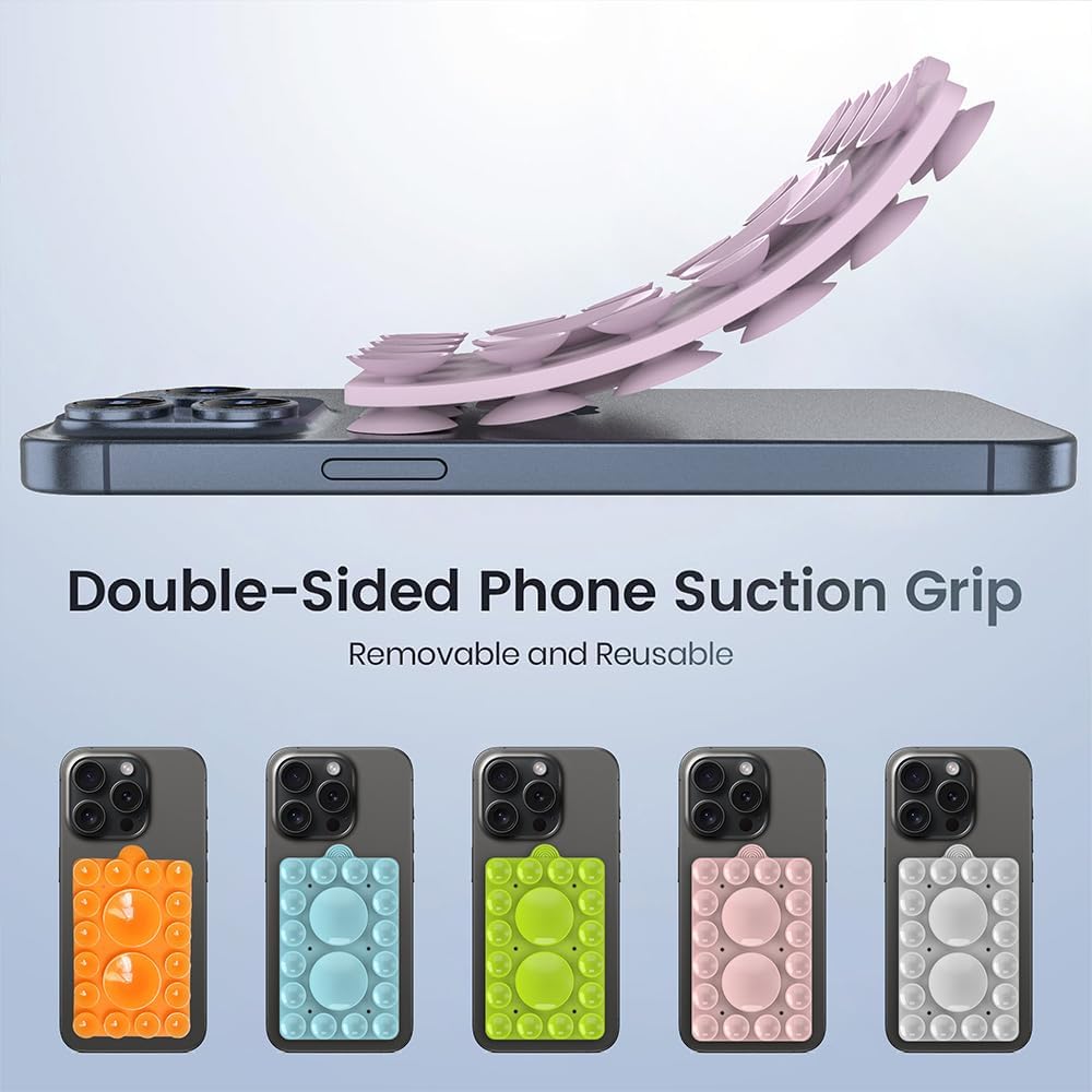 Double Sided Silicone Suction Phone Holder Mount,Compatible with iPhone and Android Cases Hands-Free Mirror Shower Phone Mount Strong Grip Holder (Violet, Double Sided 2PCS)