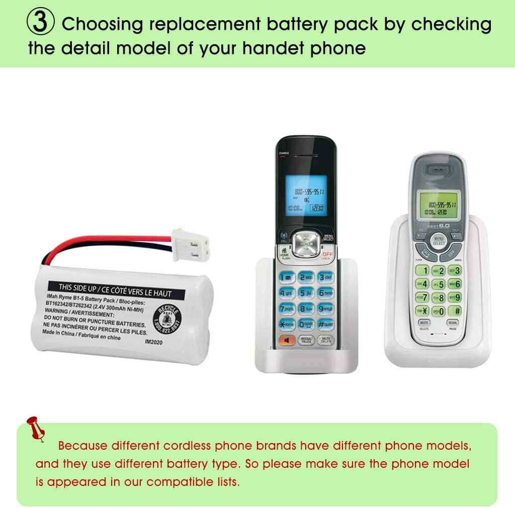 iMah BT162342/BT262342 2.4V 300mAh Ni-MH Cordless Phone Battery Pack, Also Compatible with BT183342/BT283342 AT&T EL52351 TL90070 VTech CS5119 DS6511 DS6722 LS6305 Handset, 4-Pack