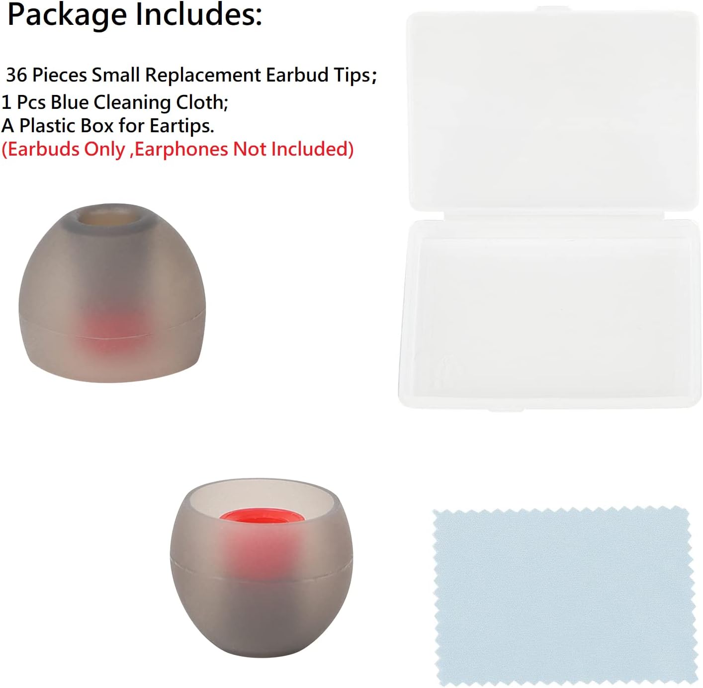 36 Pieces Small Earbud Tips Soft and Comfortable Ear Bud Replacement Pieces Silicone Fit Most in-Ear Headphones,Inner Hole 3.8mm -5.5mm,Small Black and Red Replacement Eartips