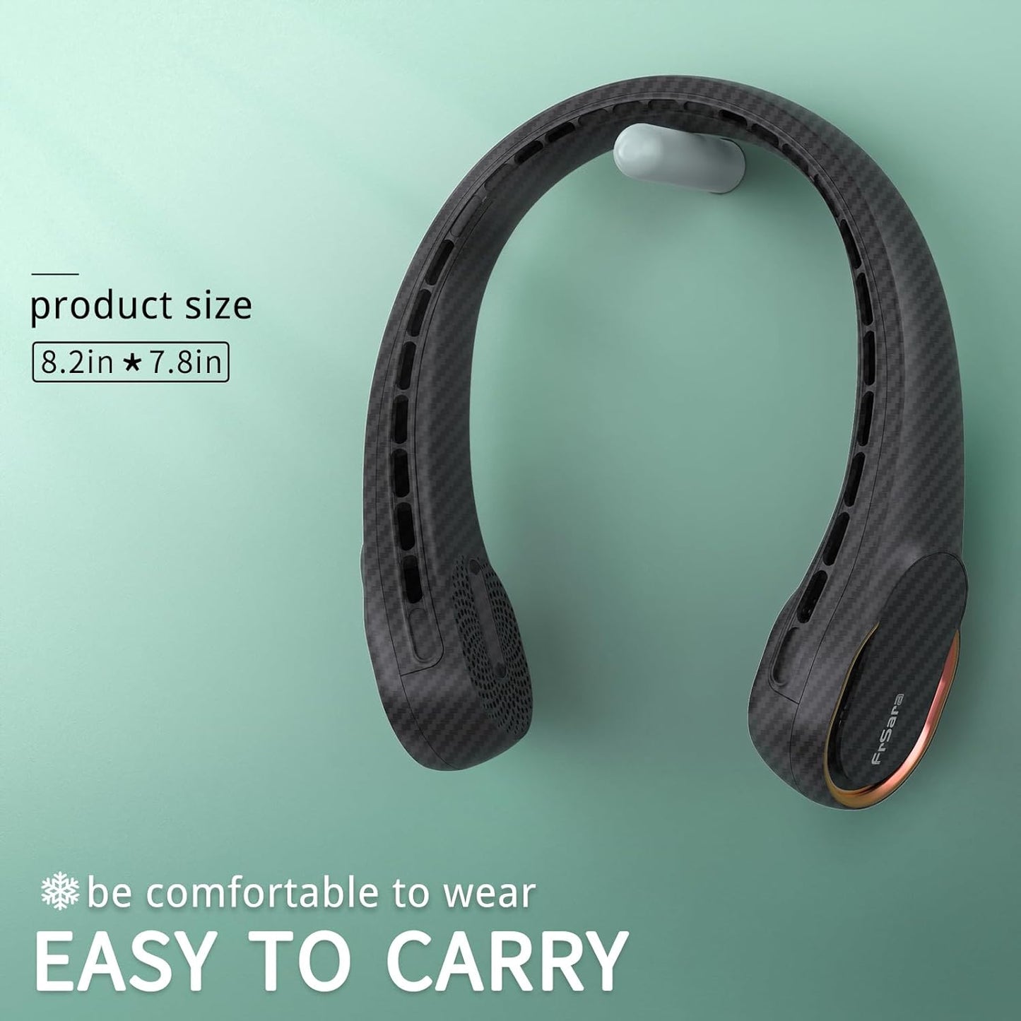 FrSara Neck Fan, Portable Personal Fan Strong Wind, 5200mAh, Air Volume,360° Cooling, No Hair Twisting, Air Volume On 2 Sides, Non-Slip, Quick Charge, Long Use Time, Gift for Women, Men, Birthday