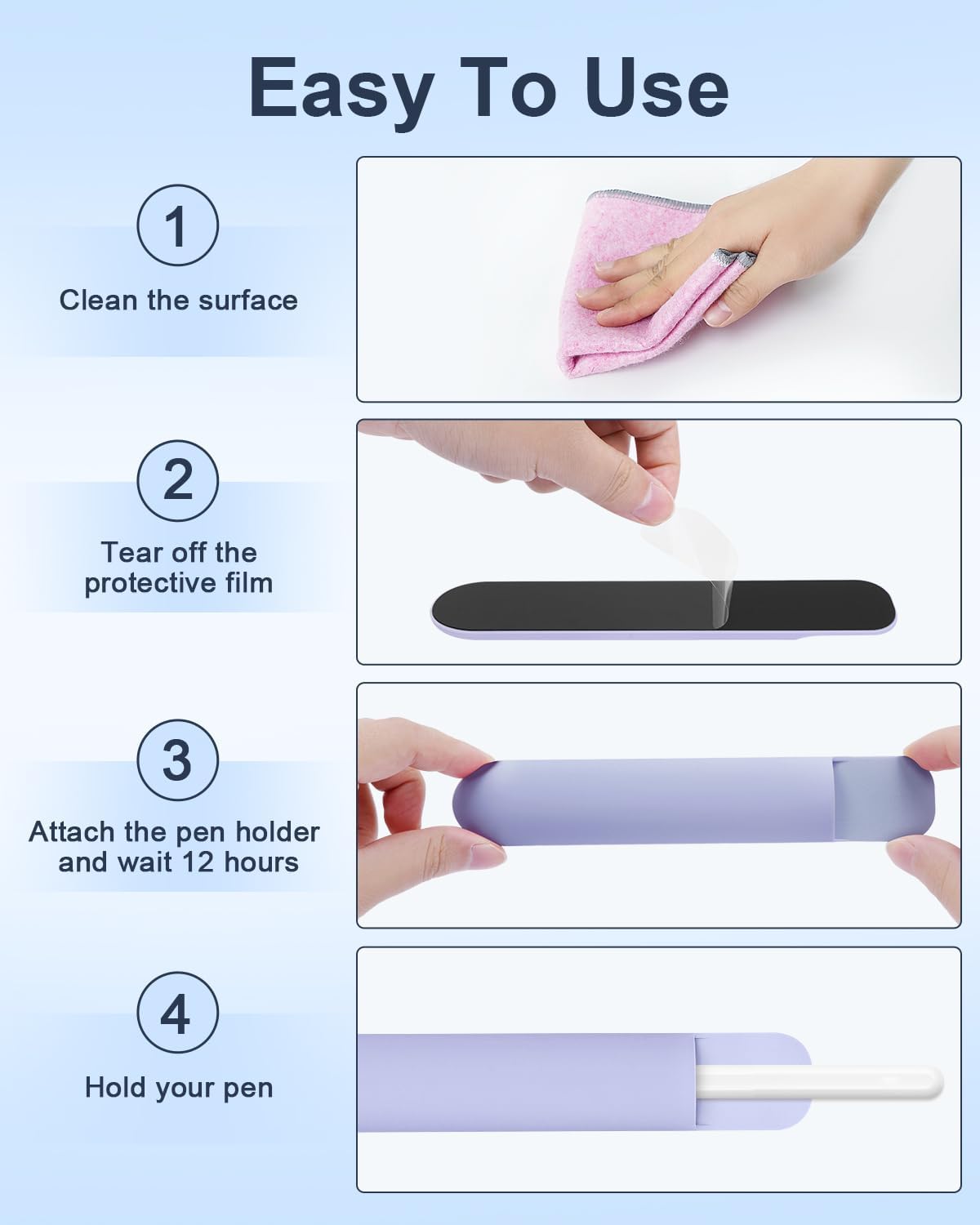 eZAKKA Silicone Pencil Holder For Most Pens,Pencils, 7.8 inch Self-Adhesive Stick To Notebooks,Diary, Desks,Tablet, Purple, 1 Pack