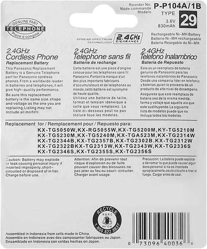 HHR-P104 NI-MH Rechargeable Battery for Panasonic 3.6V 830mAh AAA Battery for Cordless Phones