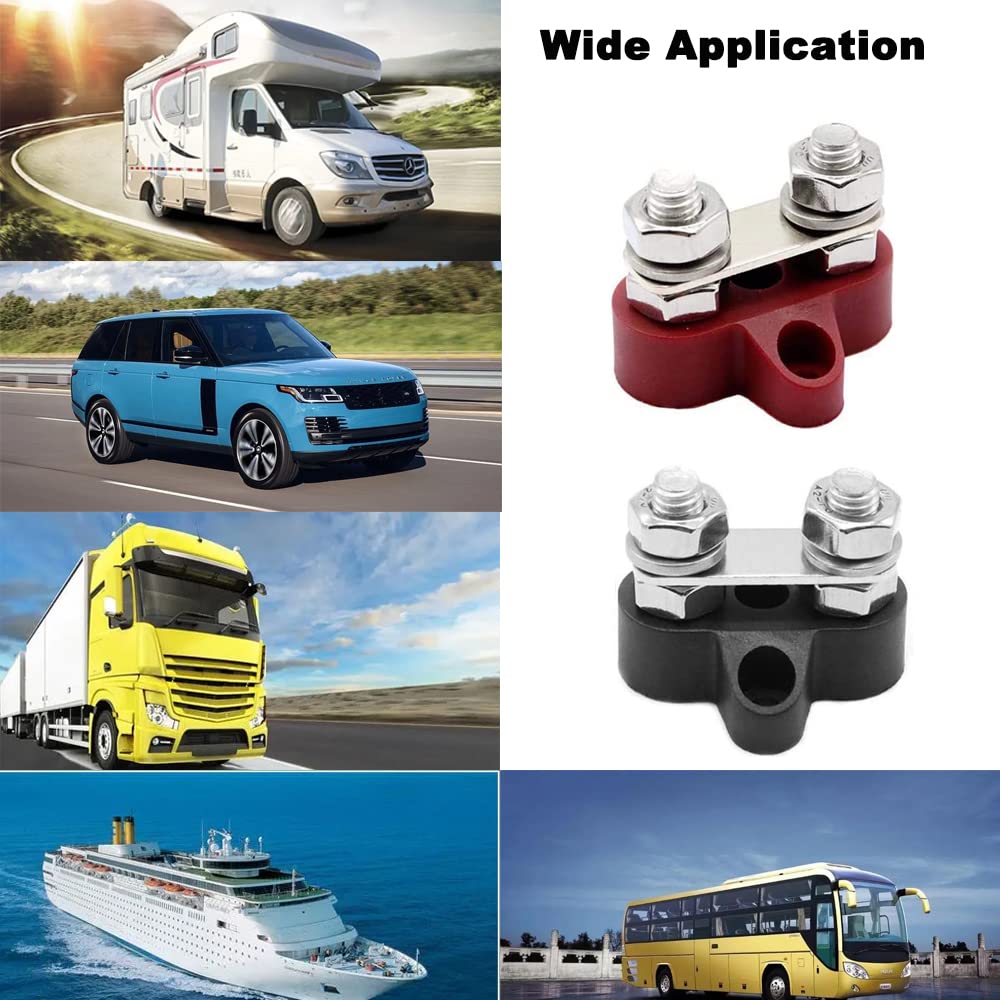 Heart Horse Bus Bar Terminal Block 5/16'' Power Stud Battery Junction Post Distribution Block Insulated with Cover DC 48V 300A for Auto Truck RV Boat (5/16'',Red+Black)