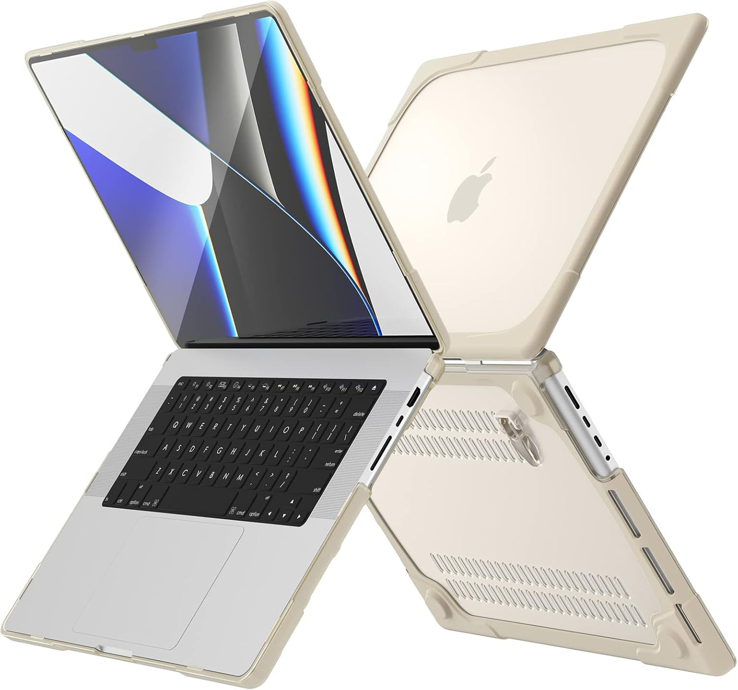Batianda Compatible with New MacBook Pro 16 inch Case 2024 M4 Chip 2023 2021 Release with M3 M2 Pro Max, Heavy Duty Protective Plastic Hard Shell with Fold Kickstand & Keyboard Cover Protector, Khaki