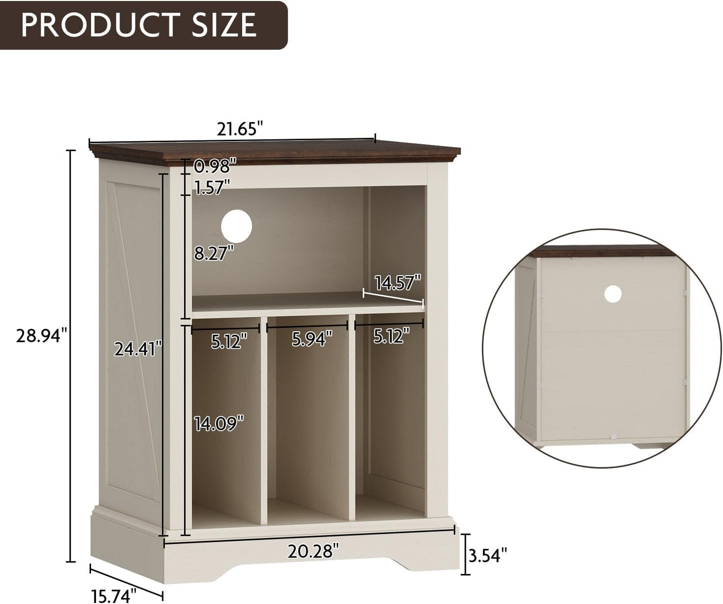 Farmhouse Record Player Stand, 3 Tier End Table, Turntable Stand with Vinyl Record Storage, Wood Record Holder Cabinet Dispaly Shelf for Living Room,Bedroom,Office,Antique White