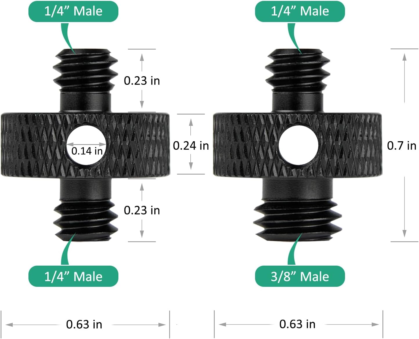 Camera Mount Screw 1/4" Male to 1/4" Male & 1/4" to 3/8" Tripod Screw Adapter with Hole 7 Pcs Set for Camera Tripod Mount Light Stand DSLR Equipped with Hex-L Key (Black)