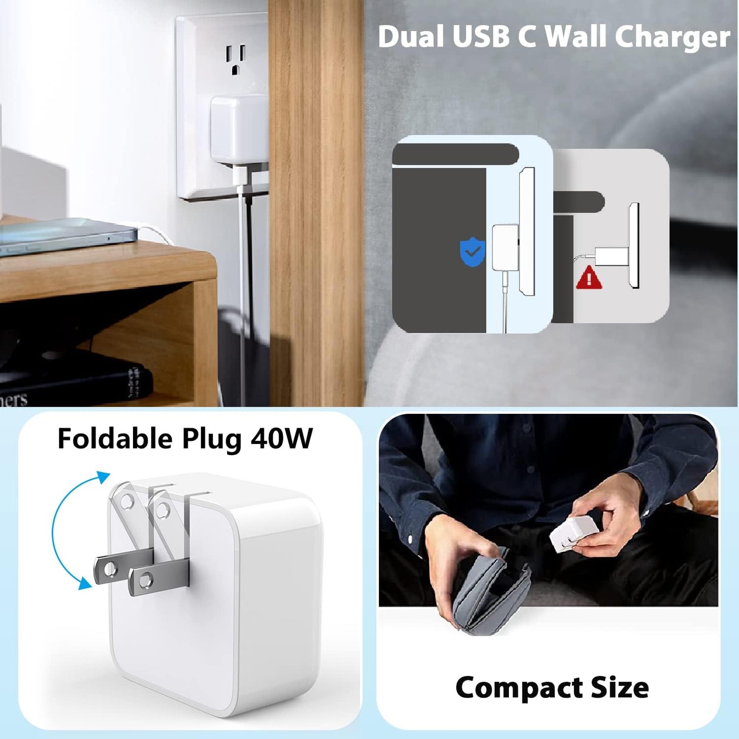 iPhone Charger Fast Charging, 40W Dual USB C Wall Charger Apple MFi Certified Dual USB-C Port Power Adapter with 2Pack 6FT USB-C to Lightning Cable for iPhone 14 Plus/13/12/11/XS/XR/X/iPad Wall Block
