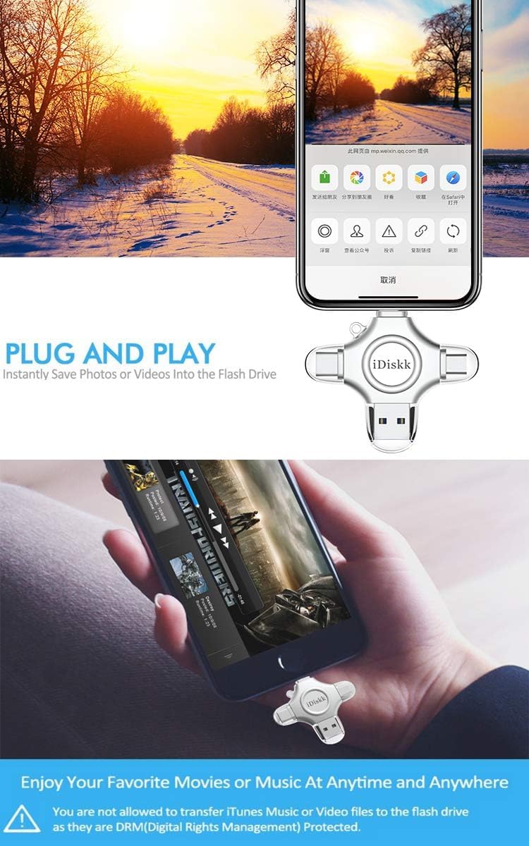 iDiskk App-le MFI Certified 512GB,Flash Drive for iPhone Photo Stick,for iPhone 15 and 16,Flash Drive for Photos and Videos,iPhone USB Storage,Photo Stick, for iPad Android Samsung (4 in 1)