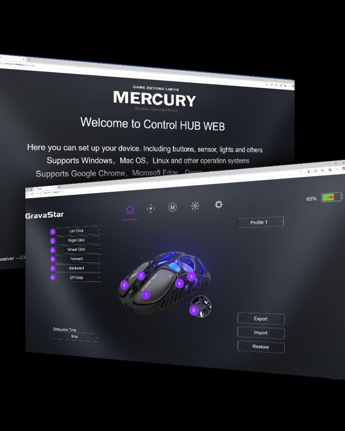 GravaStar Mercury X Wireless Gaming Mouse β 32,000 DPI PAW 3950 Sensor, 1000Hz Polling Rate, Only 49g, Magnesium Alloy Hollow Frame, RGB Lighting, 5 Programmable Buttons