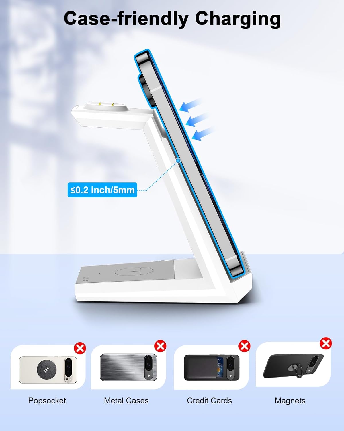 NANAMI Wireless Charger for Google - 3 in 1 Wireless Charging Station Fast Charger Stand Dock for Pixel 9 Pro XL/9/Fold/8/7/7A/6,Buds Pro 2/Pro, Watch 3/2,Fitbit Versa 4/Sense 2(Not for Pixel Watch 1)