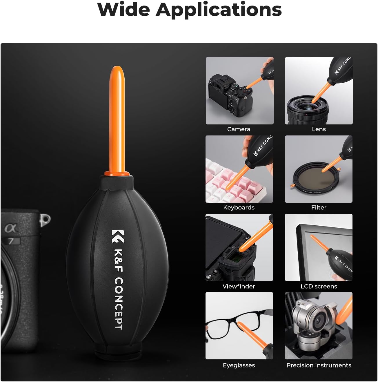 K&F CONCEPT Lens Air Blower, Rubber Bulb Air Pump Dust Blower Cleaner, with Long Nozzle for Cell Phone, Tablet, Camera Lens Sensors, Keyboard,Telescopes