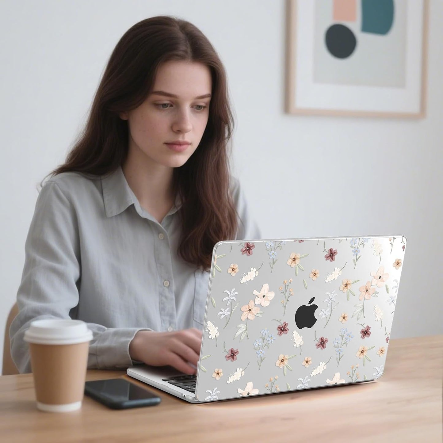 G JGOO Compatible with MacBook Air 13 inch Case 2025 2024 2023 2022 M4 A3240 M3 A3113 M2 A2681, Clear Plastic Hard Shell for MacBook Air 13.6 inch Case + Keyboard Cover + Screen Protector, Florets