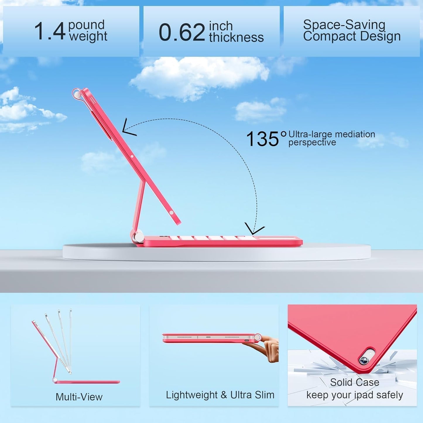 for iPad 9th Generation Case with Keyboard,Magic Style Keyboard Case for iPad 9th/8th/7th Gen 10.2 inch - Floating Cantilever Magnetic Stand Multi-Touch Trackpad (Rose Red)