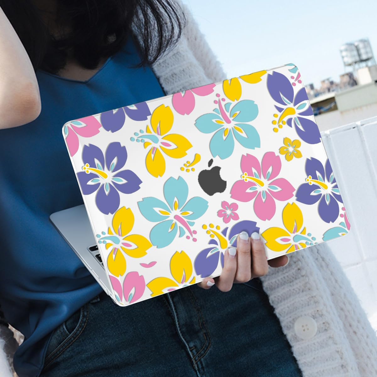 for MacBook Air 13 Inch Case 2021 2020 2019 2018, Pattern Plastic Hard Shell Case Keyboard Cover for Mac Air 13 A2337 M1 A2179 A1932 with Touch ID & Retina Display, Colorful Hibiscus Flower