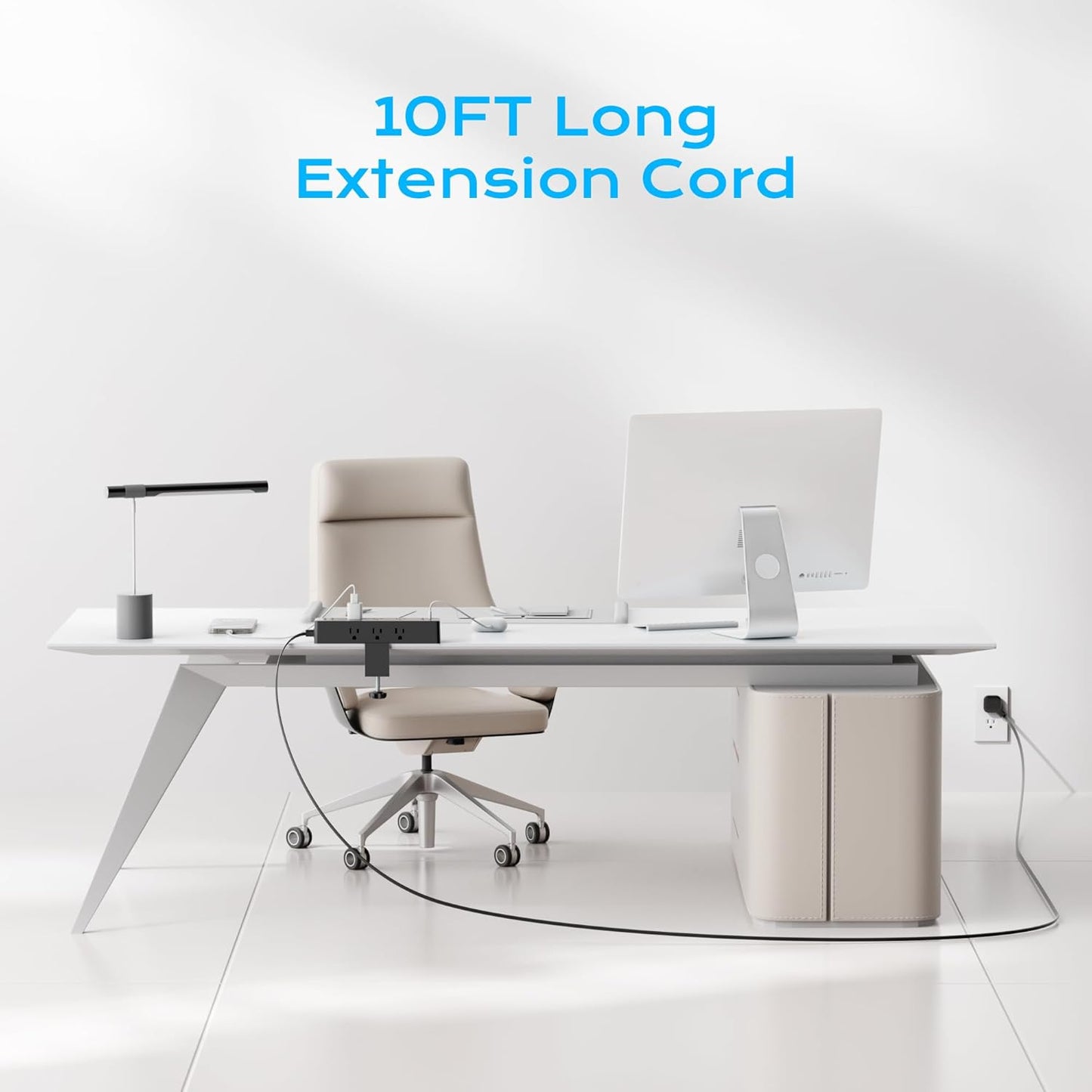 Flat Plug Desk Clamp Power Strip 10FT, 40W Total Fast Charging Station, Dual PD 20W USB C Ports, Desk Edge Mount Power Strip 9 AC Outlets 8 USB Ports(4 USB C) Surge Protector, Fit 1.7" Tabletop Edge