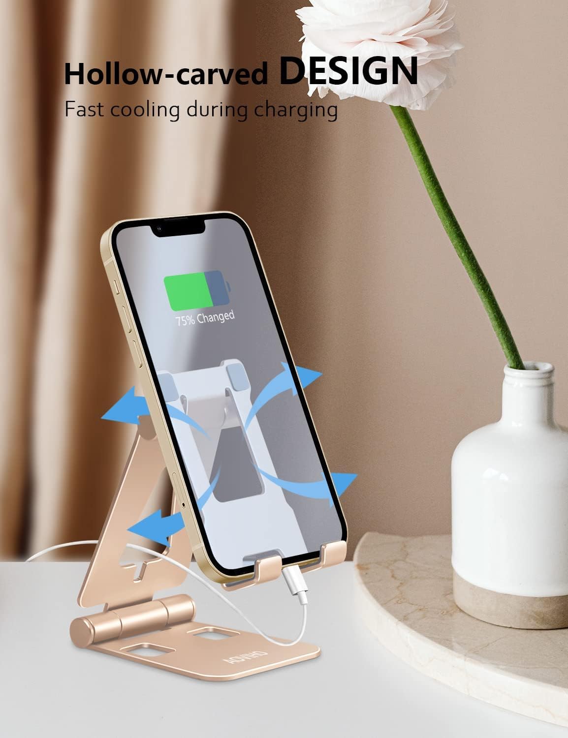 Cell Phone Stand for Desk, Adjustable Desktop Phone Holder Stand, Foldable Moblie Phone Dock for iPhone 15 14 13 12 11 Pro Xs Max Xr X 8 7 6 5 5s SE Nintendo Switch All Phones,Gold