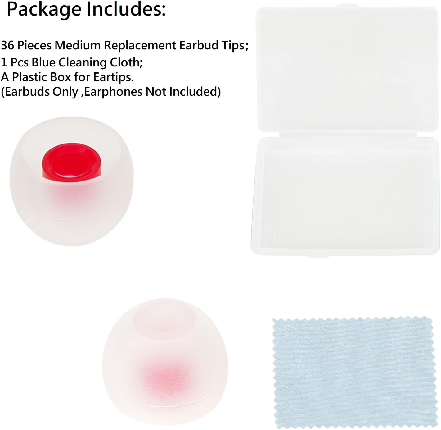 36 Pieces Medium Earbud Tips Soft and Comfortable Ear Bud Replacement Pieces Silicone Fit Most in-Ear Headphones,Inner Hole 3.8mm -5.5mm,Medium White and Red Replacement Eartips