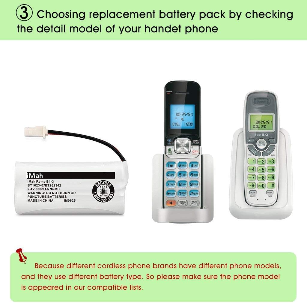 iMah BT162342 BT262342 Cordless Phone Batteries Compatible with BT183342 BT283342 BT166342 BT266342 VTech CS6114 CS6419 CS6719 AT&T EL52300 CL80111 Handset Telephone (Pack of 2)