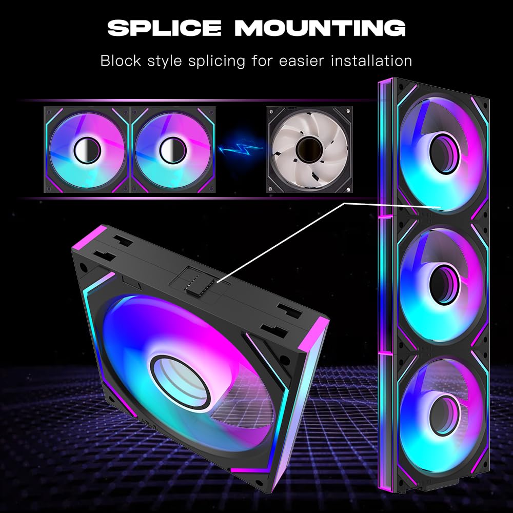Jungle Leopard Interstellar V2 120mm Case Fan Infinity Mirror Module Daisy-Chain ARGB Fan Triple Pack with Controller Suitable for Computer Case & 360mm AIO Cooler(Black-3pack)